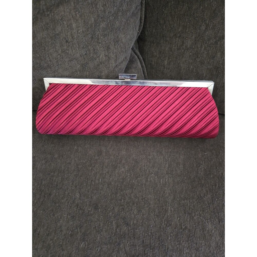Burgundy Baggette Clutch Silver Snap Close Formal Date Night Prom Wedding
